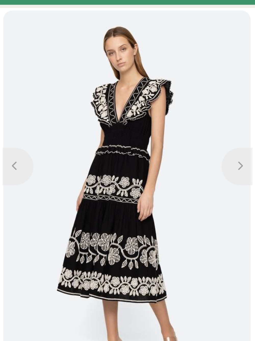Sea New York Black Embroidered V-Neck Midi Dress NWT